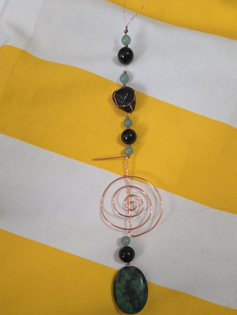 Handmade Reiki Cho Ku Rei Crystal Hanging Apache Tear Chrysocolla Aventurine